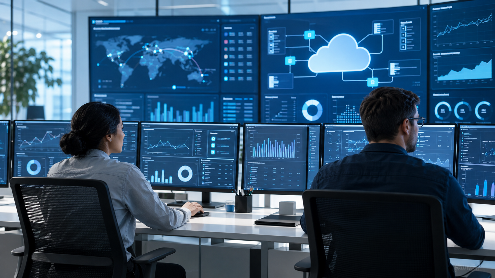 Specialistes surveillant des operations cloud