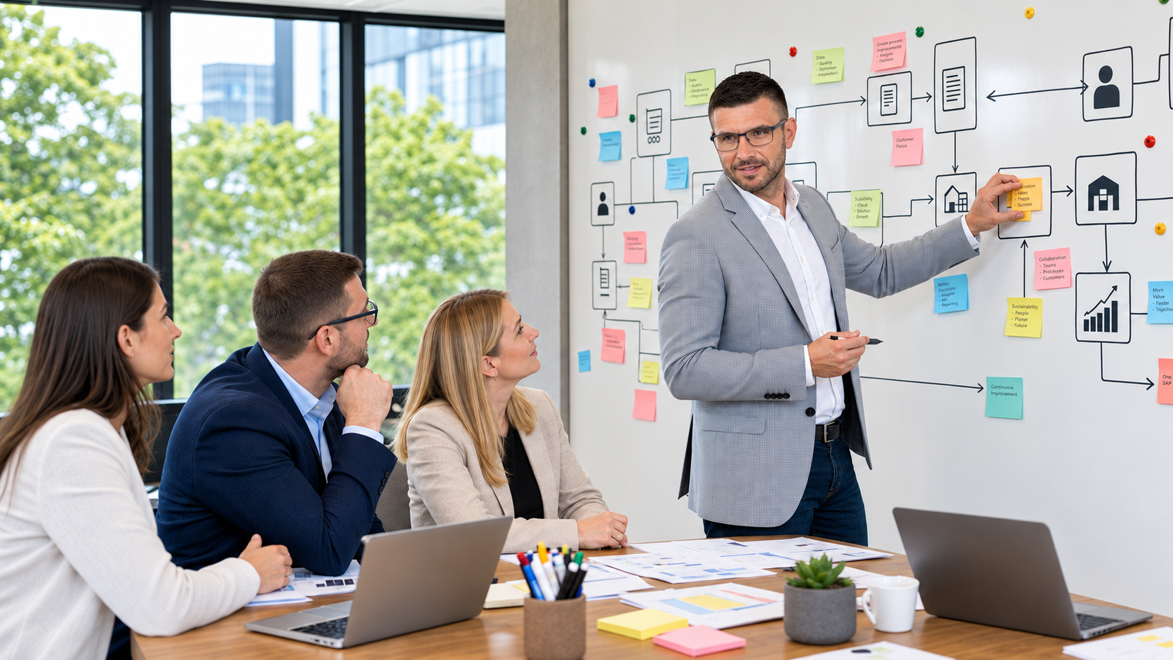Équipe en atelier autour d’un projet SAP